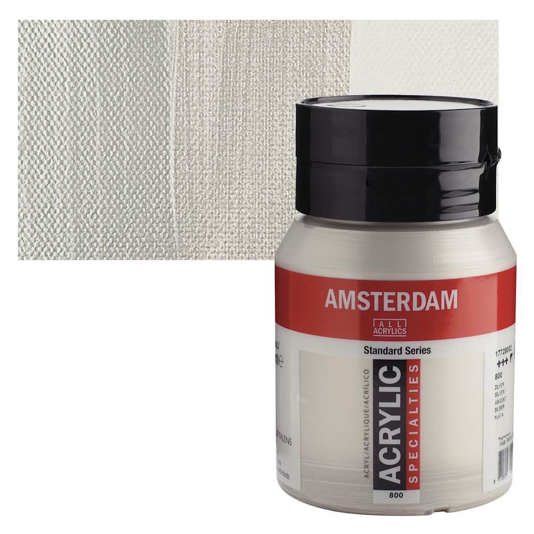 Open in modal - Amsterdam Standard Series Acrylic - Metallic Silver, 500 ml bottle and swatch