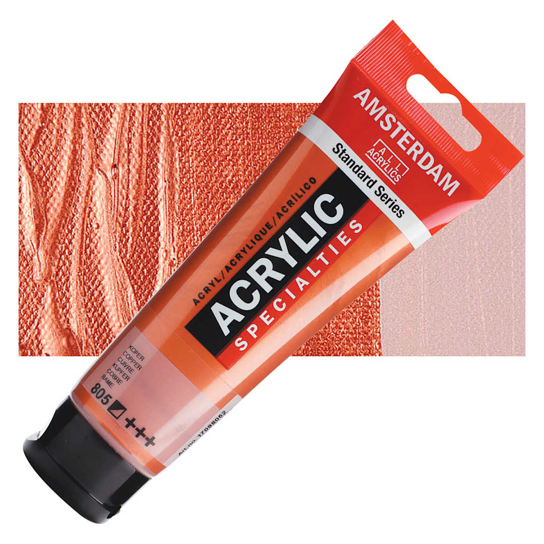 Open in modal - Amsterdam Standard Series Acrylic Paint - Metallic Copper, 120 ml Tube and swatch