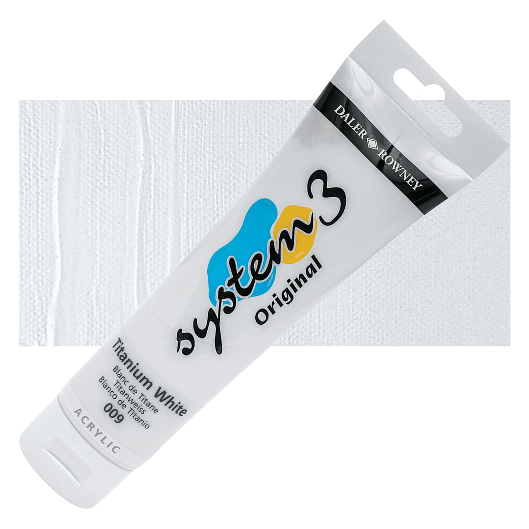 Open in modal - Daler-Rowney System3 Acrylic - Titanium White, 150 ml tube and swatch