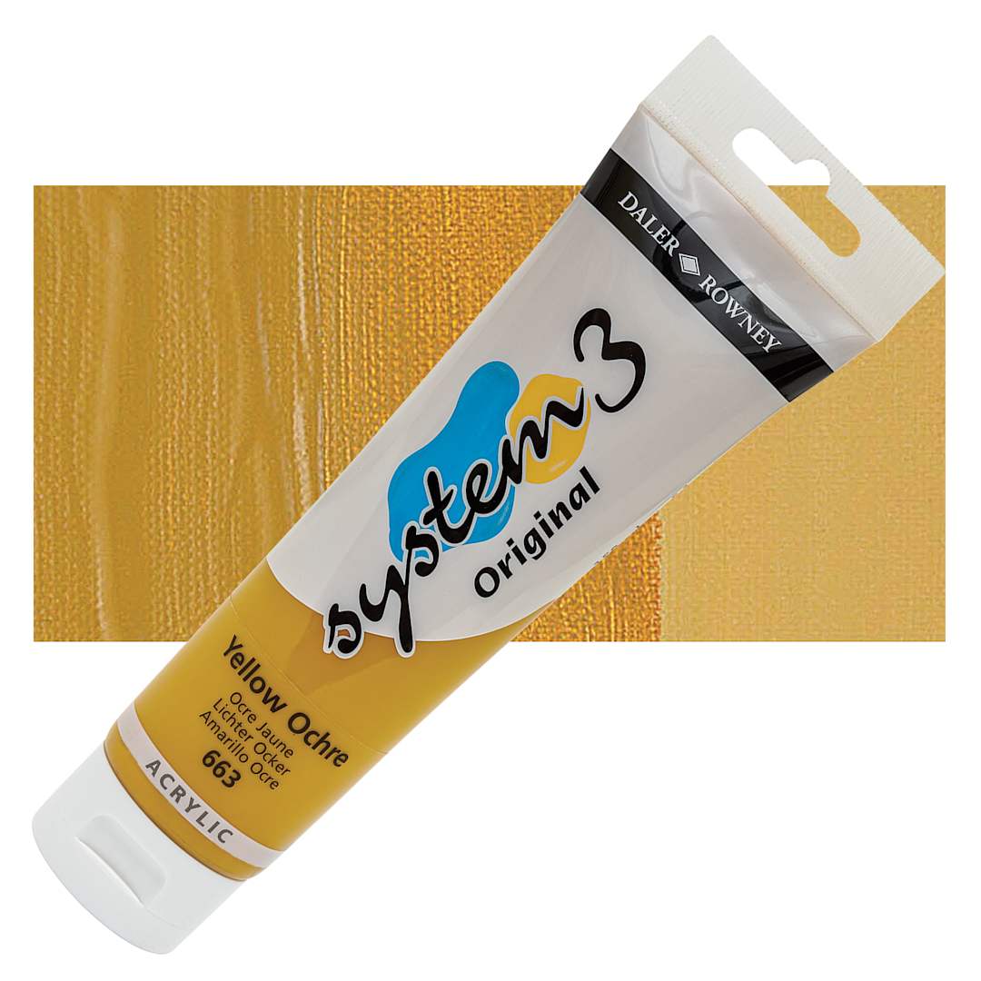 Open in modal - Daler-Rowney System3 Acrylic - Yellow Ochre, 150 ml tube and swatch