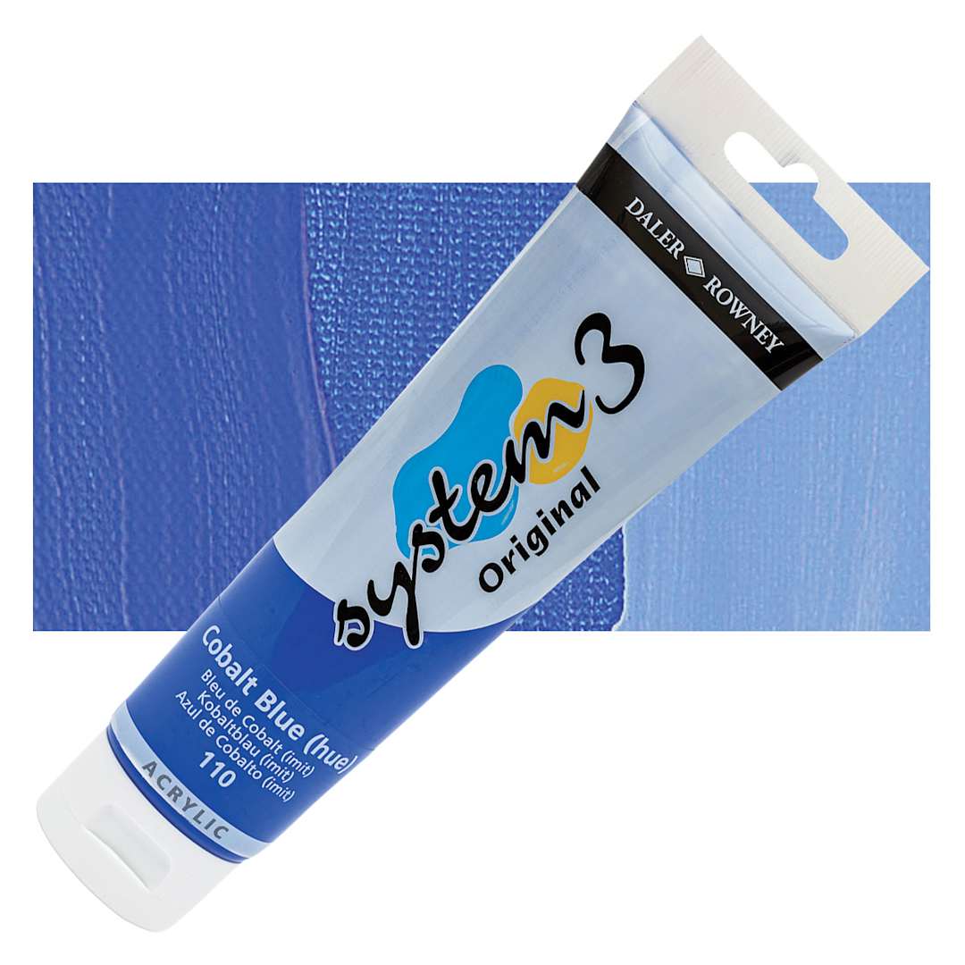 Open in modal - Daler-Rowney System3 Acrylic - Cobalt Blue Hue, 150 ml tube and swatch