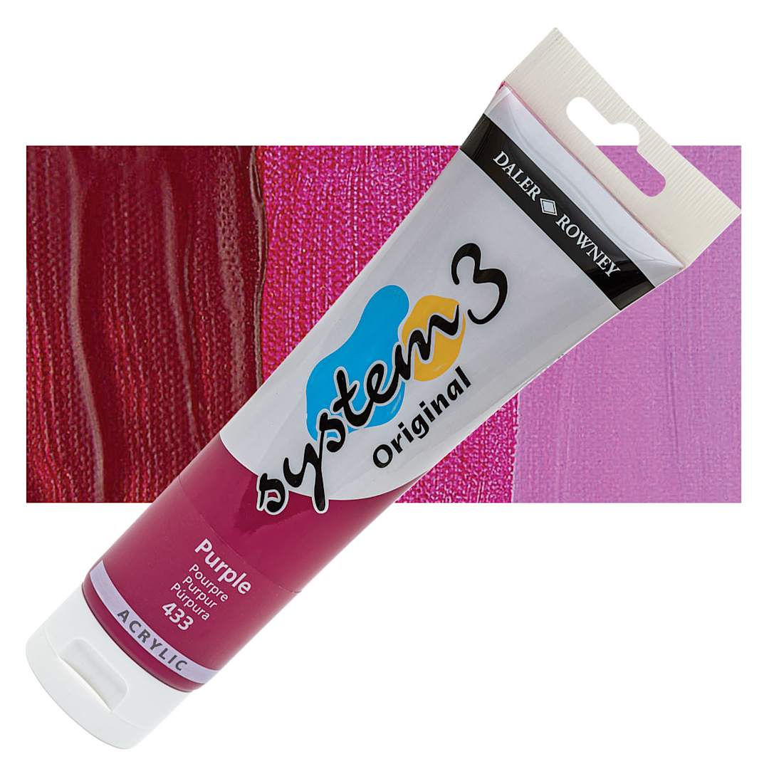 Open in modal - Daler-Rowney System3 Acrylic - Purple, 150 ml tube and swatch