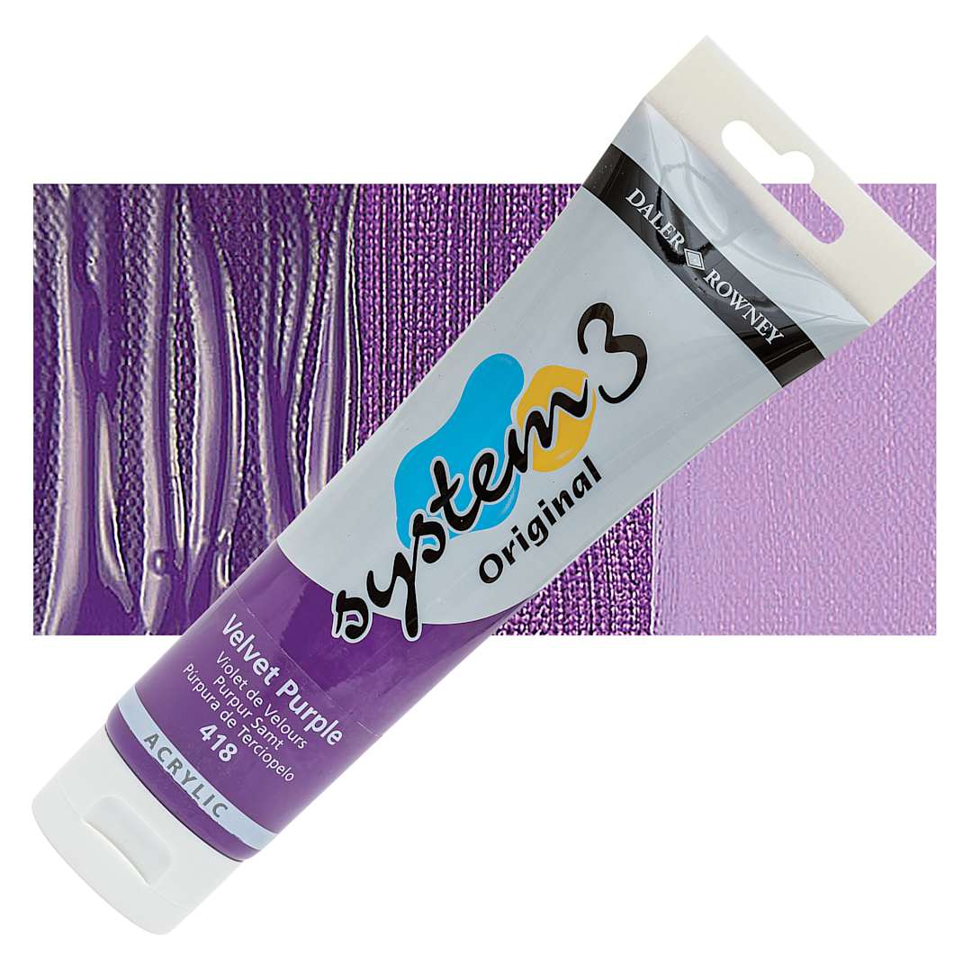 Open in modal - Daler-Rowney System3 Acrylic - Velvet Purple, 150 ml tube and swatch