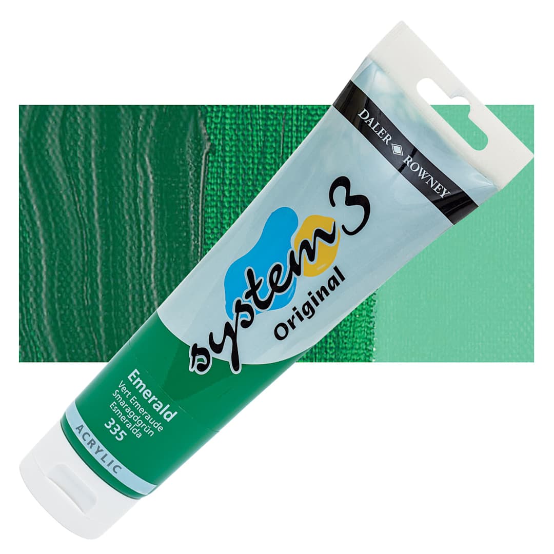 Open in modal - Daler-Rowney System3 Acrylic - Emerald, 150 ml tube and swatch