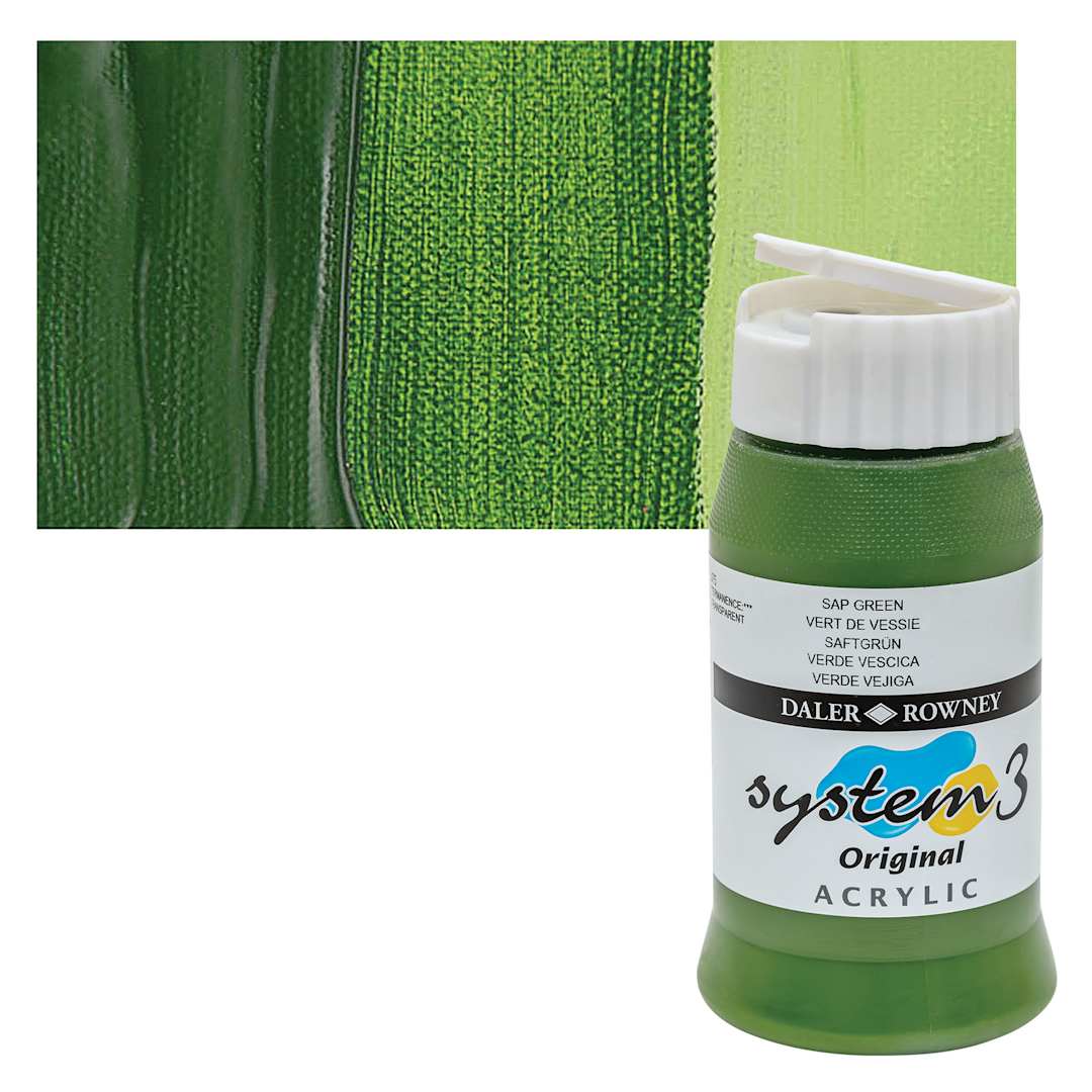 Open in modal - Daler-Rowney System 3 Acrylic - Fluorescent Green, 75 ml tube and swatch