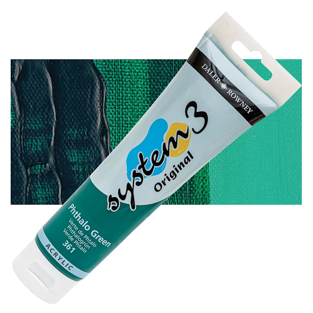 Open in modal - Daler-Rowney System3 Acrylic - Phthalo Green, 150 ml tube and swatch