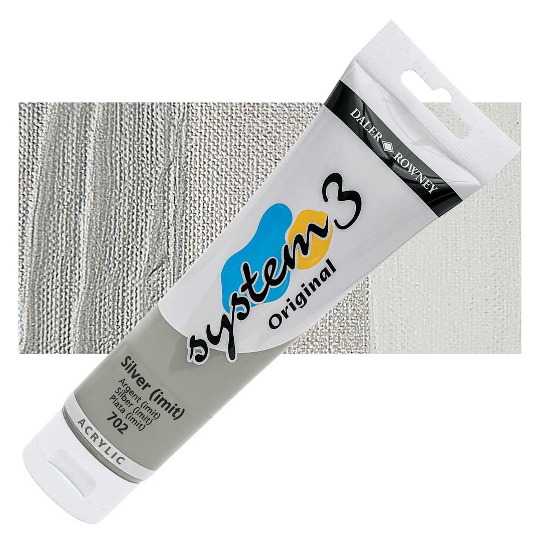 Open in modal - Daler-Rowney System3 Acrylic - Silver Hue, 150 ml tube and swatch