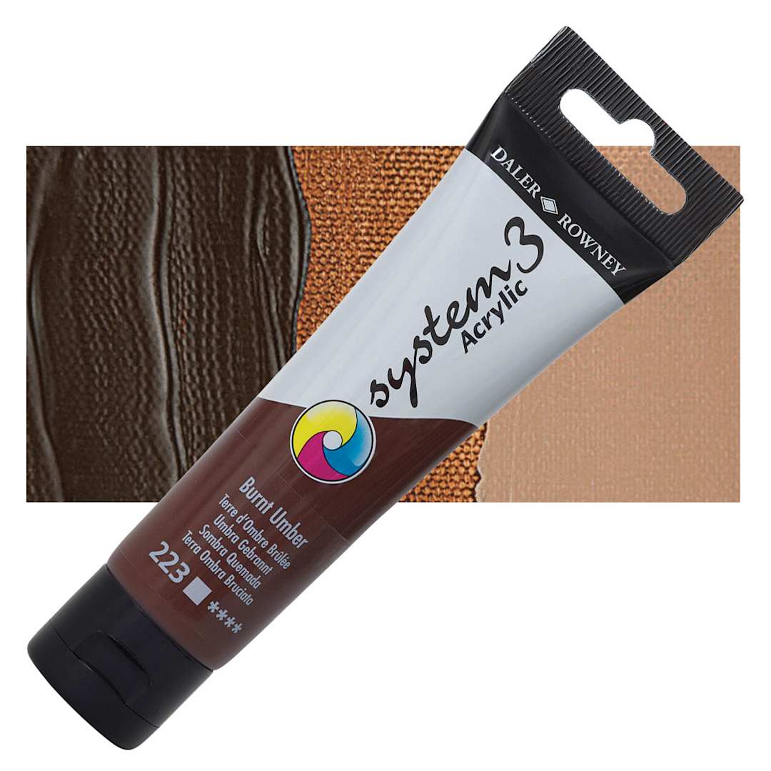 Open in modal - Daler-Rowney System3 Acrylic - Burnt Umber, 59 ml tube and swatch