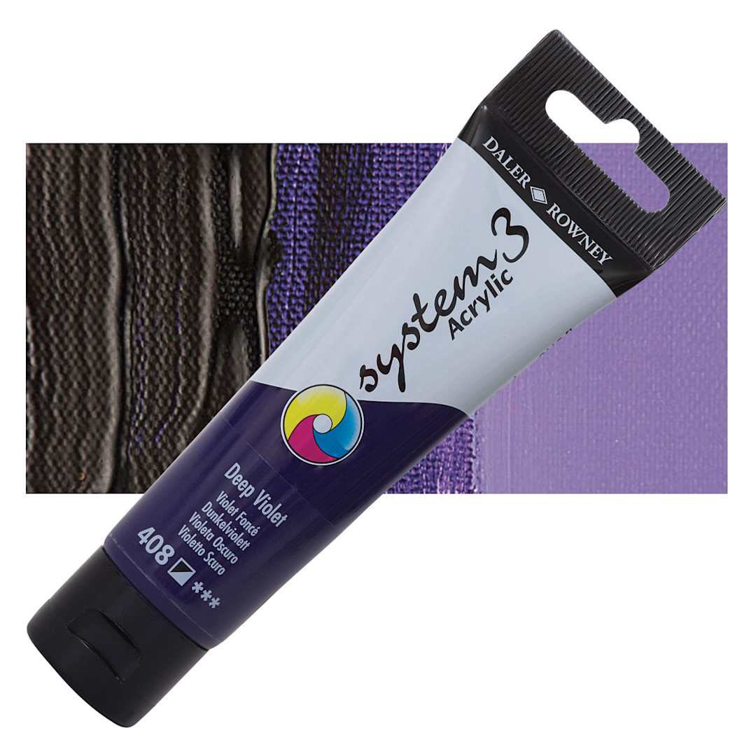 Open in modal - Daler-Rowney System3 Acrylic - Deep Violet, 59 ml tube and swatch