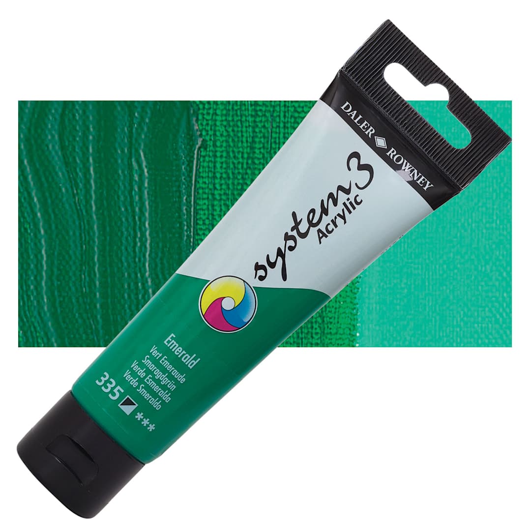 Open in modal - Daler-Rowney System3 Acrylic - Emerald, 59 ml tube and swatch