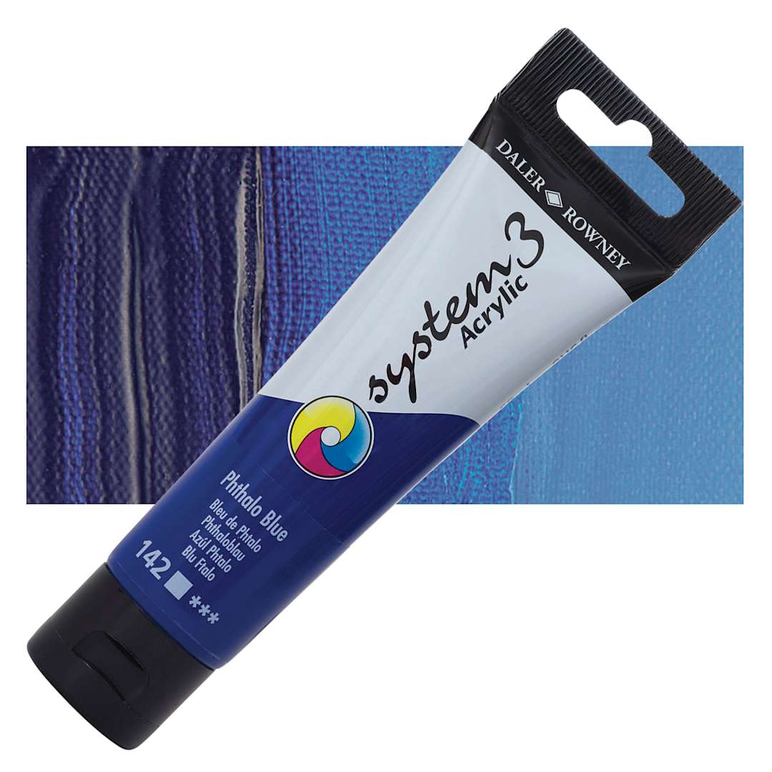Open in modal - Daler-Rowney System3 Acrylic - Phthalo Blue, 59 ml tube and swatch