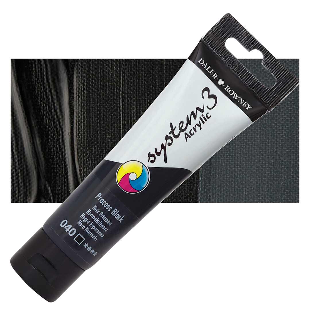 Open in modal - Daler-Rowney System3 Acrylic - Process Black, 59 ml tube and swatch