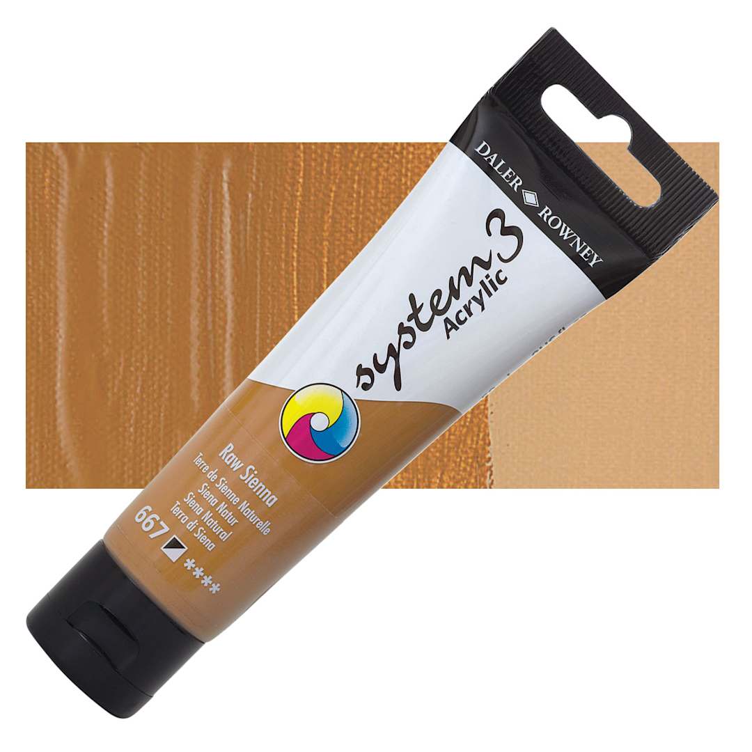 Open in modal - Daler-Rowney System3 Acrylic - Raw Sienna, 59 ml tube and swatch