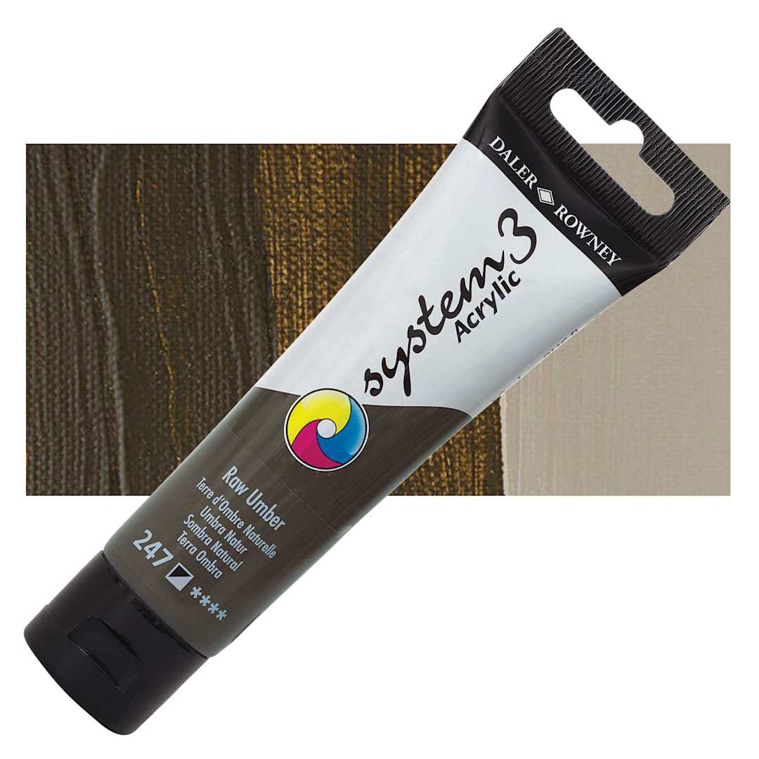 Open in modal - Daler-Rowney System3 Acrylic - Raw Umber, 59 ml tube and swatch