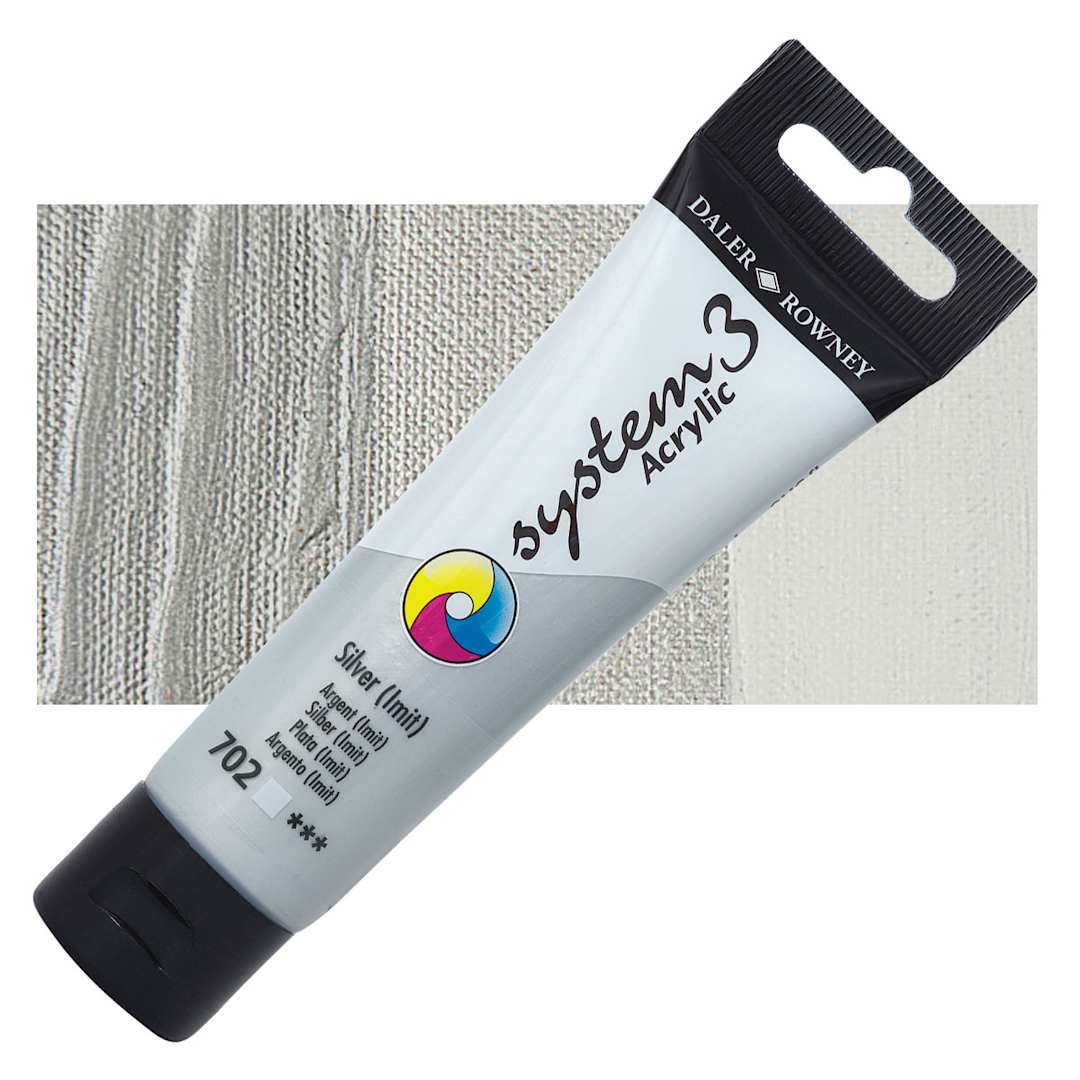 Open in modal - Daler-Rowney System3 Acrylic - Silver Hue, 59 ml tube and swatch