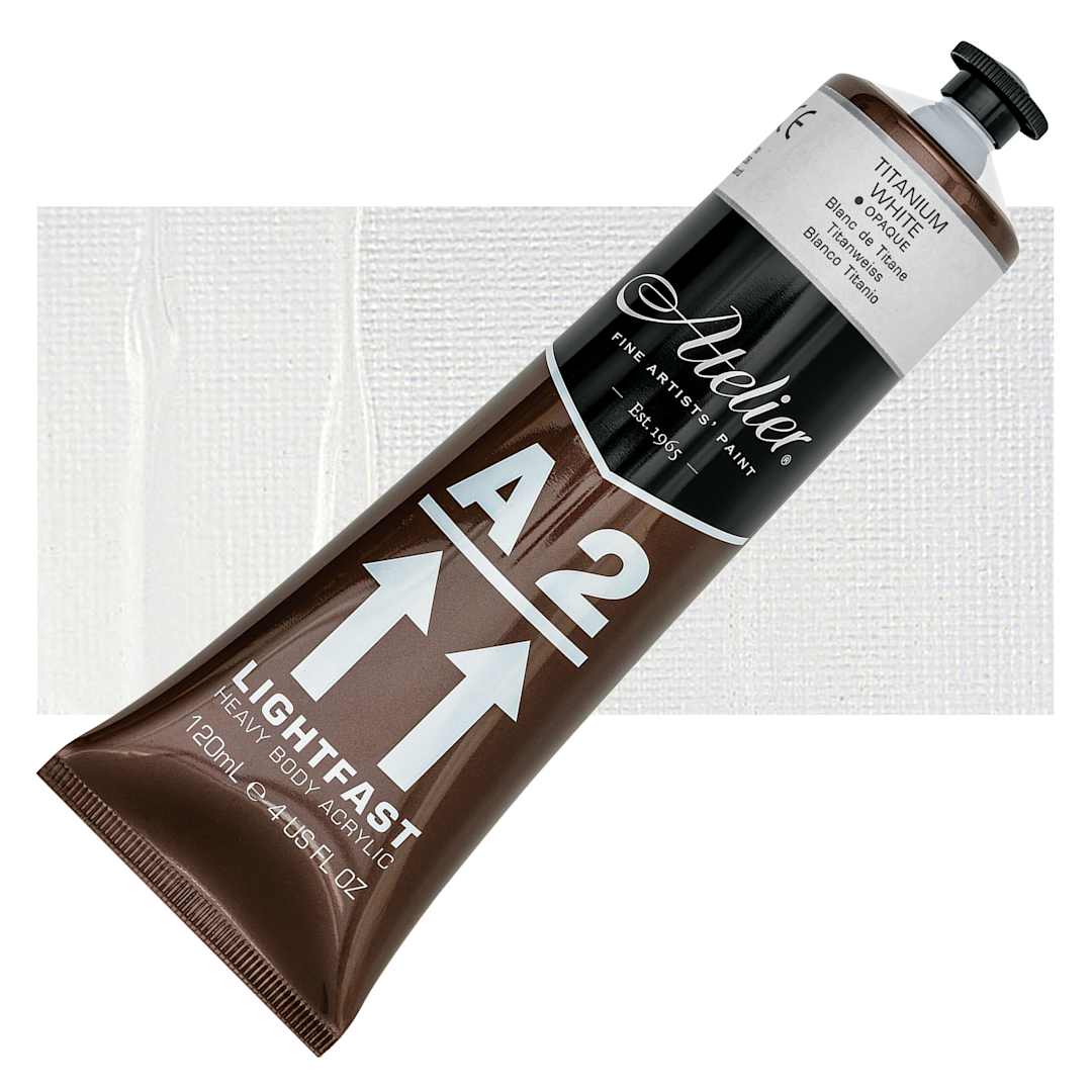 Open in modal - Chroma A2 Student Acrylic - Titanium White, 120 ml tube and swatch