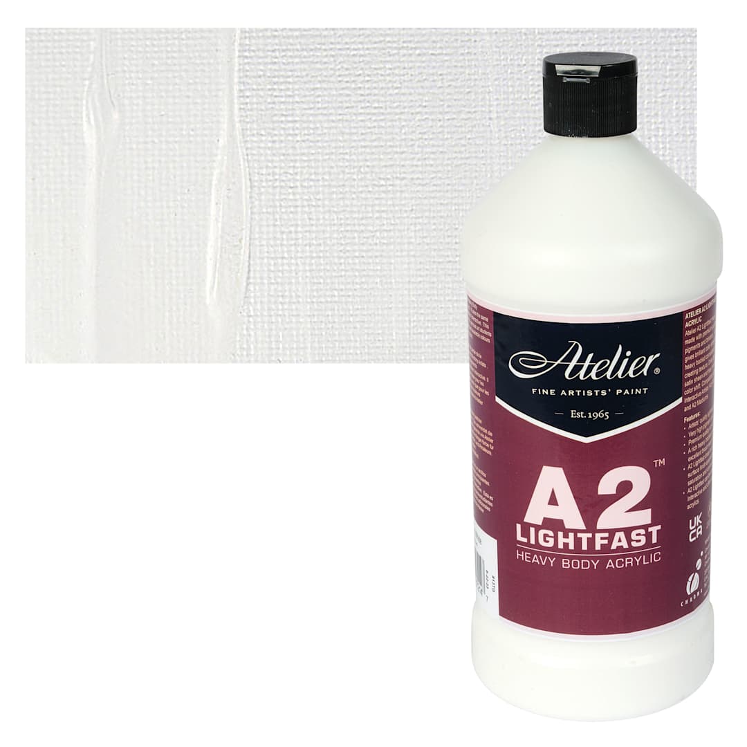 Open in modal - Chroma A2 Student Acrylics - Titanium White, 1 L, Bottle with swatch