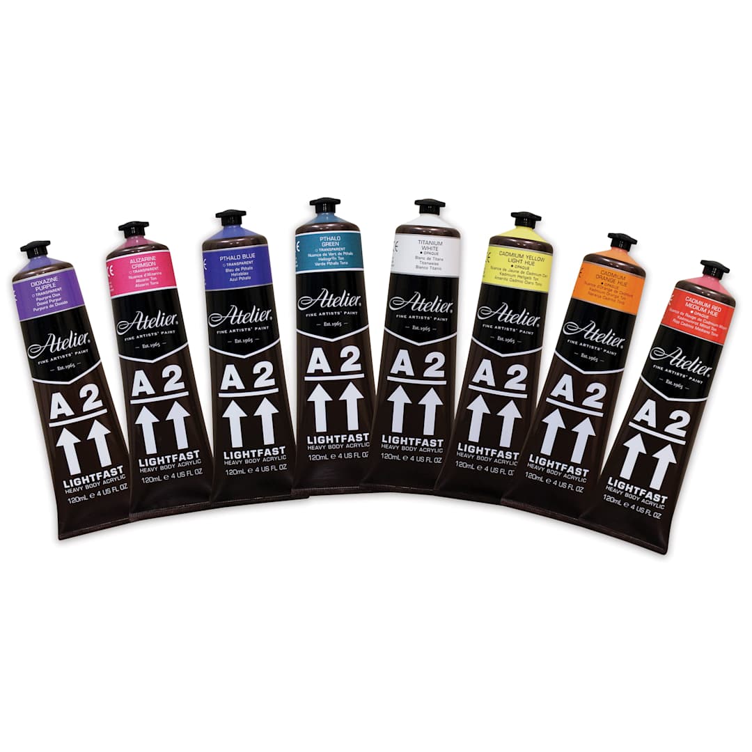 Open in modal - Chroma Atelier A2 Lightfast Heavy Body Acrylic Paint - Assorted colors, Set of 8, 120 ml tubes