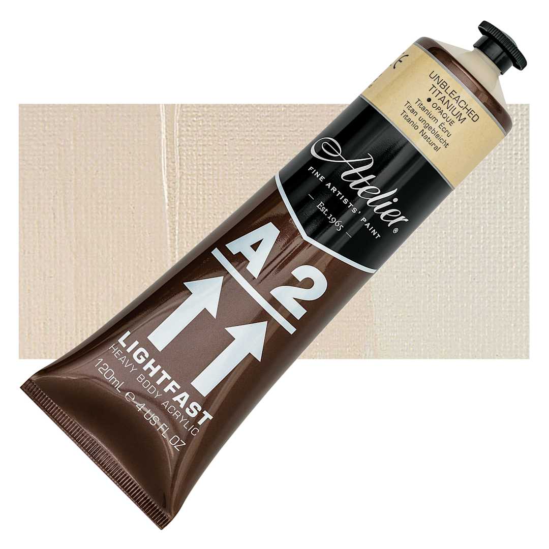 Open in modal - Chroma A2 Student Acrylic - Unbleached Titanium, 120 ml tube and swatch