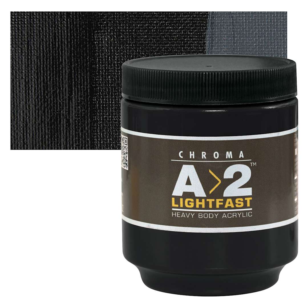 Open in modal - Chroma A2 Student Acrylic - Ivory Black, 250 ml jar and swatch