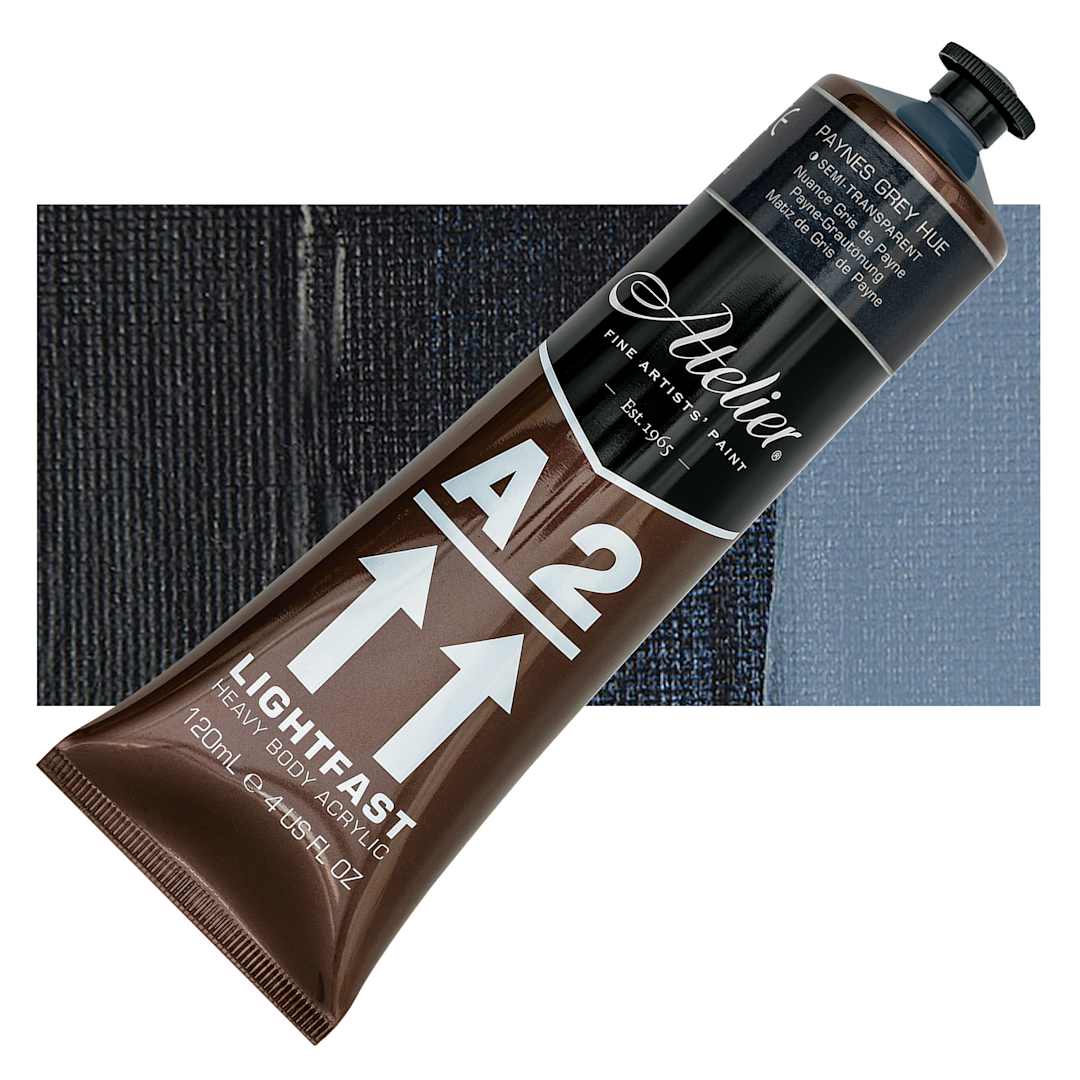 Open in modal - Chroma A2 Student Acrylic - Paynes Grey Hue, 120 ml tube and swatch