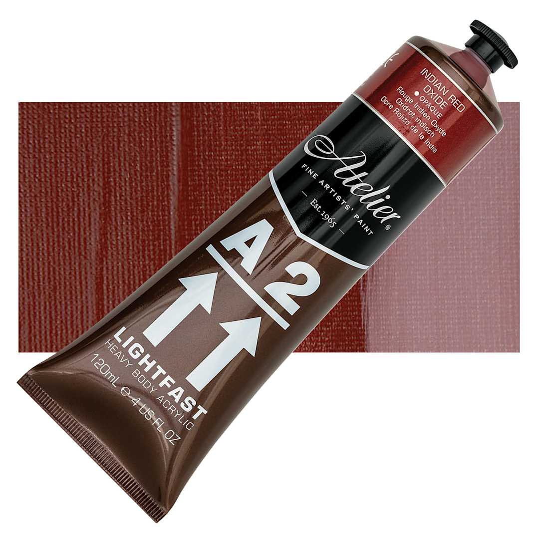 Open in modal - Chroma A2 Student Acrylic - India Red Oxide, 120 ml tube and swatch