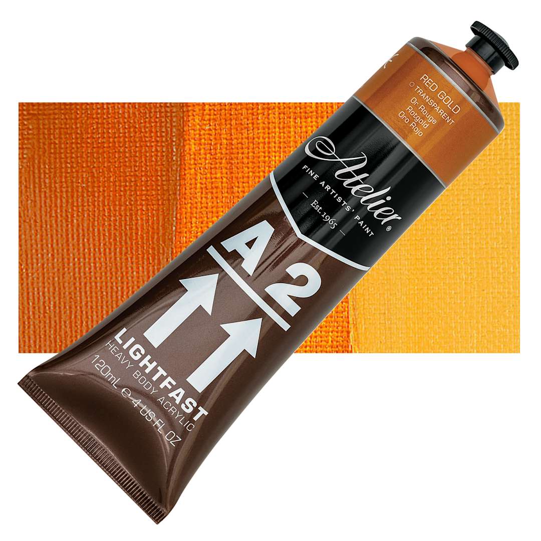 Open in modal - Chroma A2 Student Acrylic - Red Gold, 120 ml tube and swatch