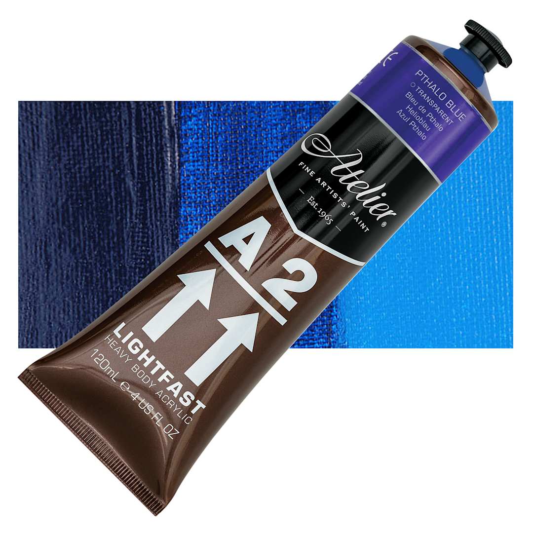 Open in modal - Chroma A2 Student Acrylic - Phthalo Blue, 120 ml tube and swatch