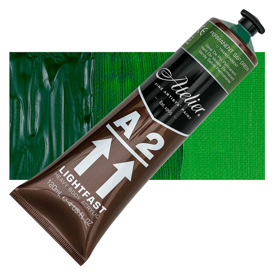 Open in modal - Chroma A2 Student Acrylic - Permanent Sap Green, 120 ml tube and swatch