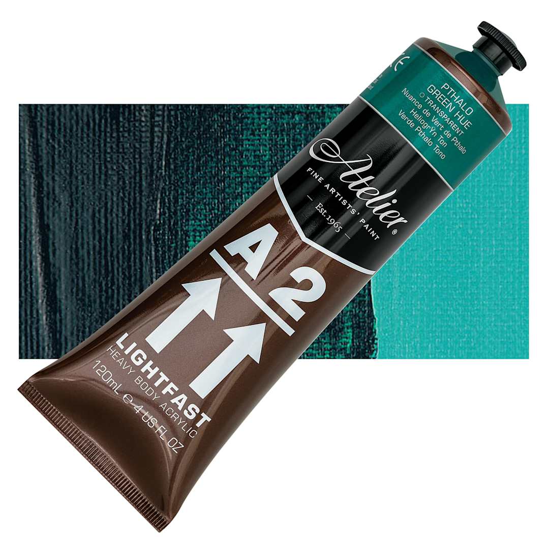 Open in modal - Chroma A2 Student Acrylic - Pthalo Green Hue, 120 ml tube and swatch