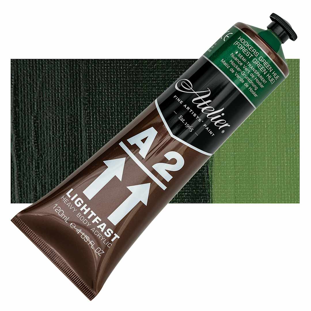 Open in modal - Chroma A2 Student Acrylic - Hookers Green Hue, 120 ml tube and swatch