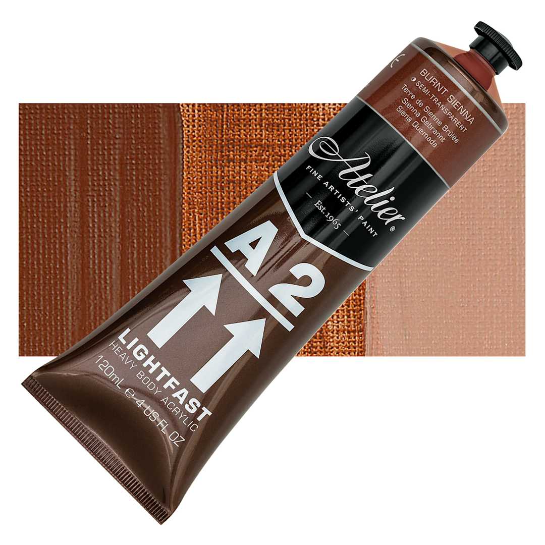 Open in modal - Chroma A2 Student Acrylic - Burnt Sienna, 120 ml tube and swatch