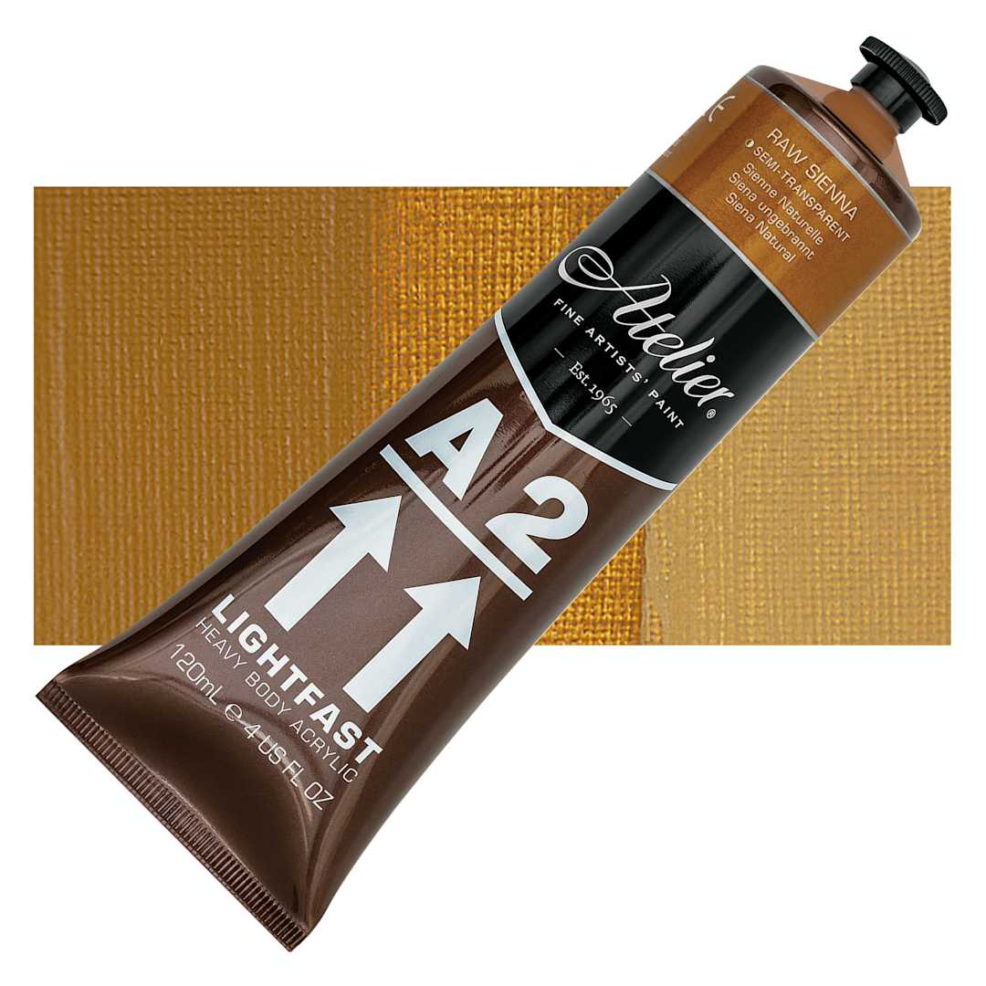 Open in modal - Chroma A2 Student Acrylic - Raw Sienna, 120 ml tube and swatch