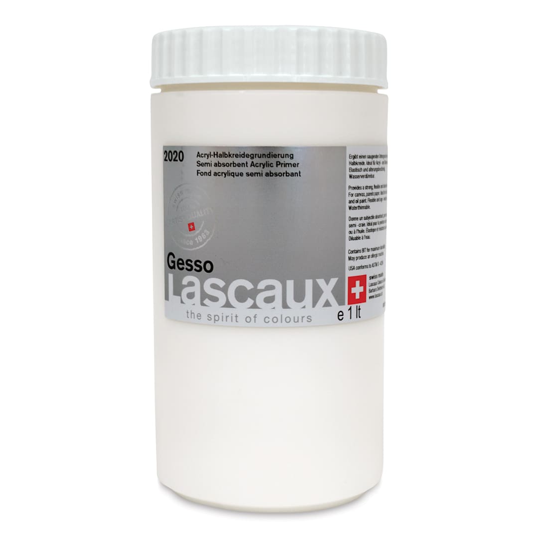 Open in modal - Lascaux Primer Gesso - Front view of 1 liter jar 

