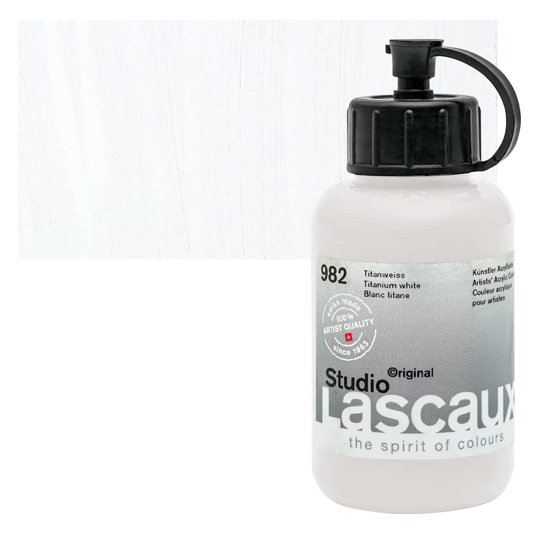 Open in modal - Lascaux Studio Acrylic - Titanium White, 85 ml bottle and swatch