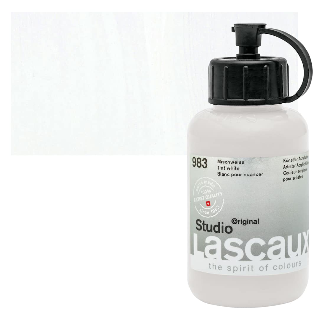 Open in modal - Lascaux Studio Acrylic - Tint White, 85 ml bottle and swatch