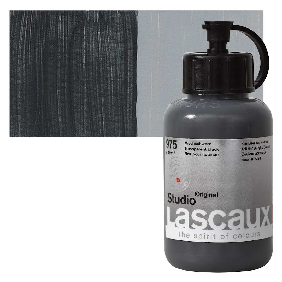 Open in modal - Lascaux Studio Acrylic - Transparent Black, 85 ml bottle and swatch
