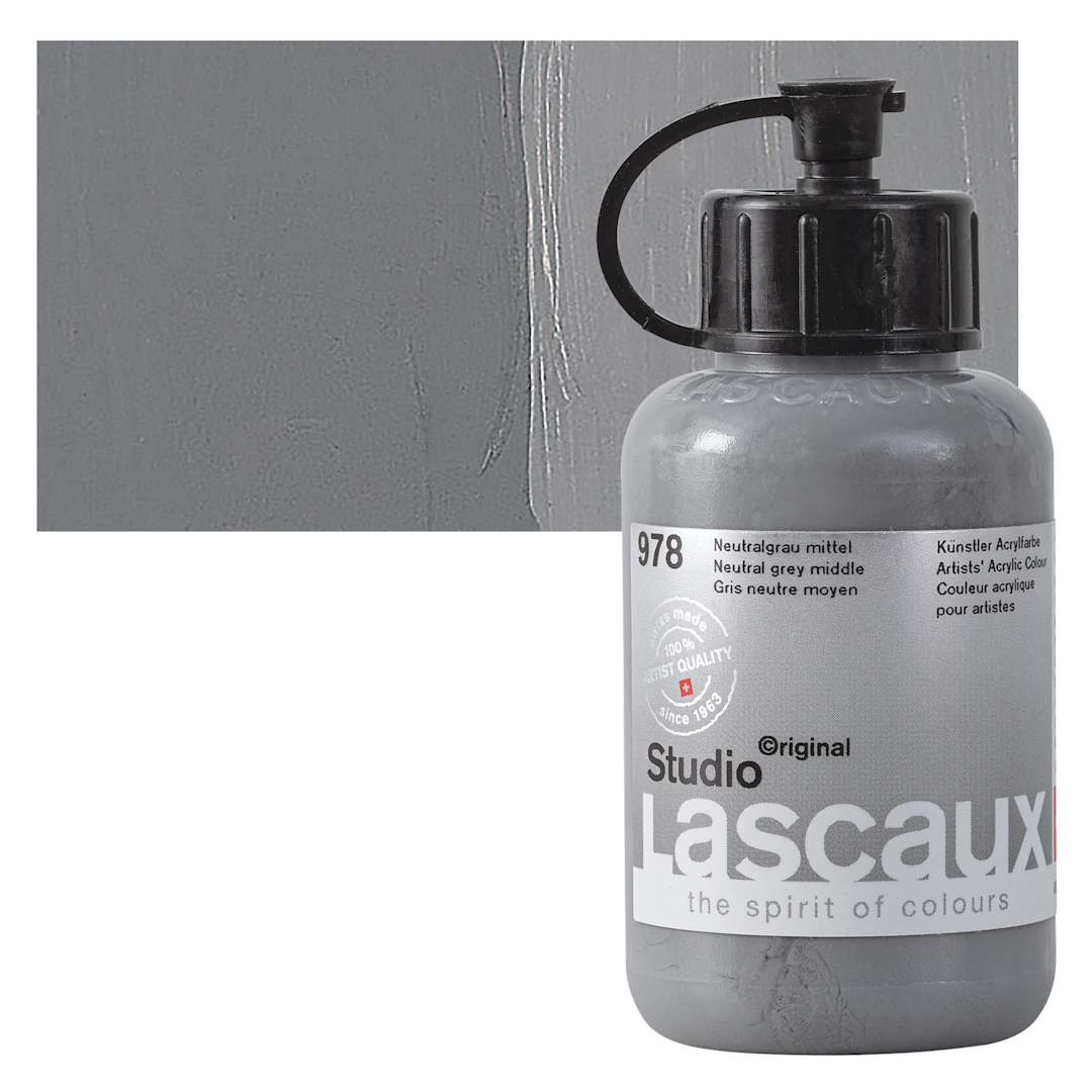 Open in modal - Lascaux Studio Acrylic - Neutral Gray Middle, 85 ml bottle and swatch