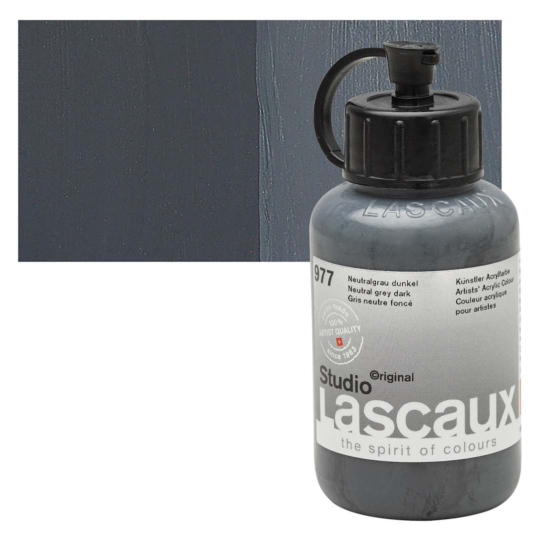 Open in modal - Lascaux Studio Acrylic - Neutral Gray Dark, 85 ml bottle and swatch