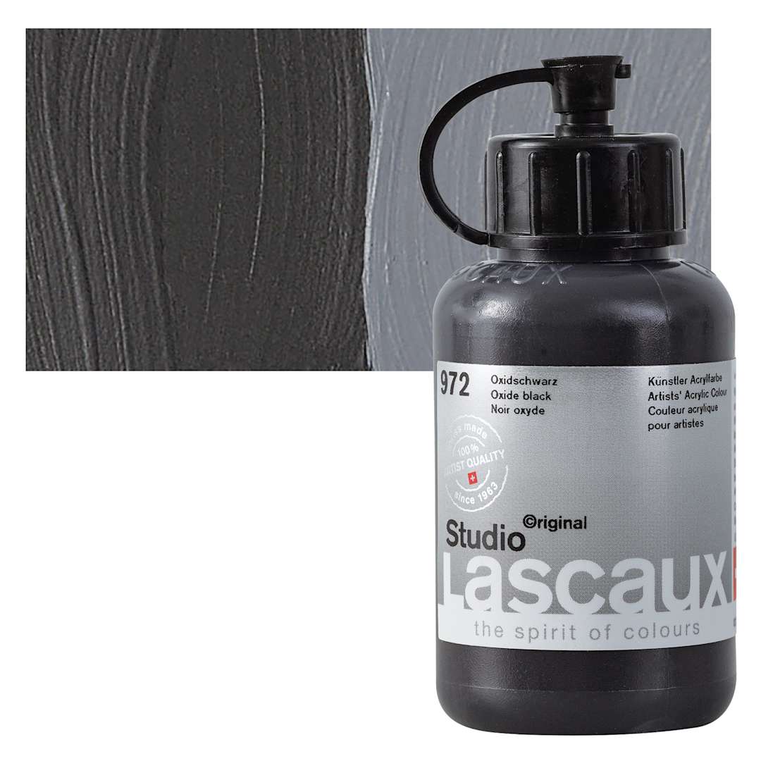 Open in modal - Lascaux Studio Acrylic - Oxide Black, 85 ml bottle and swatch