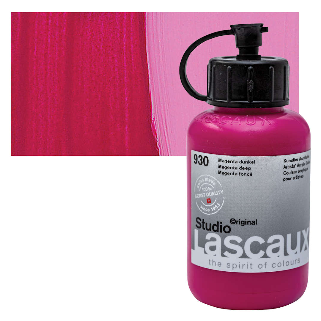 Open in modal - Lascaux Studio Acrylic - Magenta Deep, 85 ml bottle and swatch