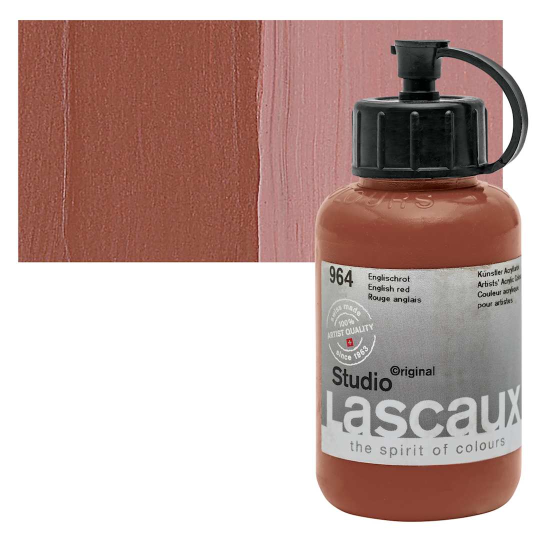 Open in modal - Lascaux Studio Acrylic - English Red, 85 ml bottle and swatch