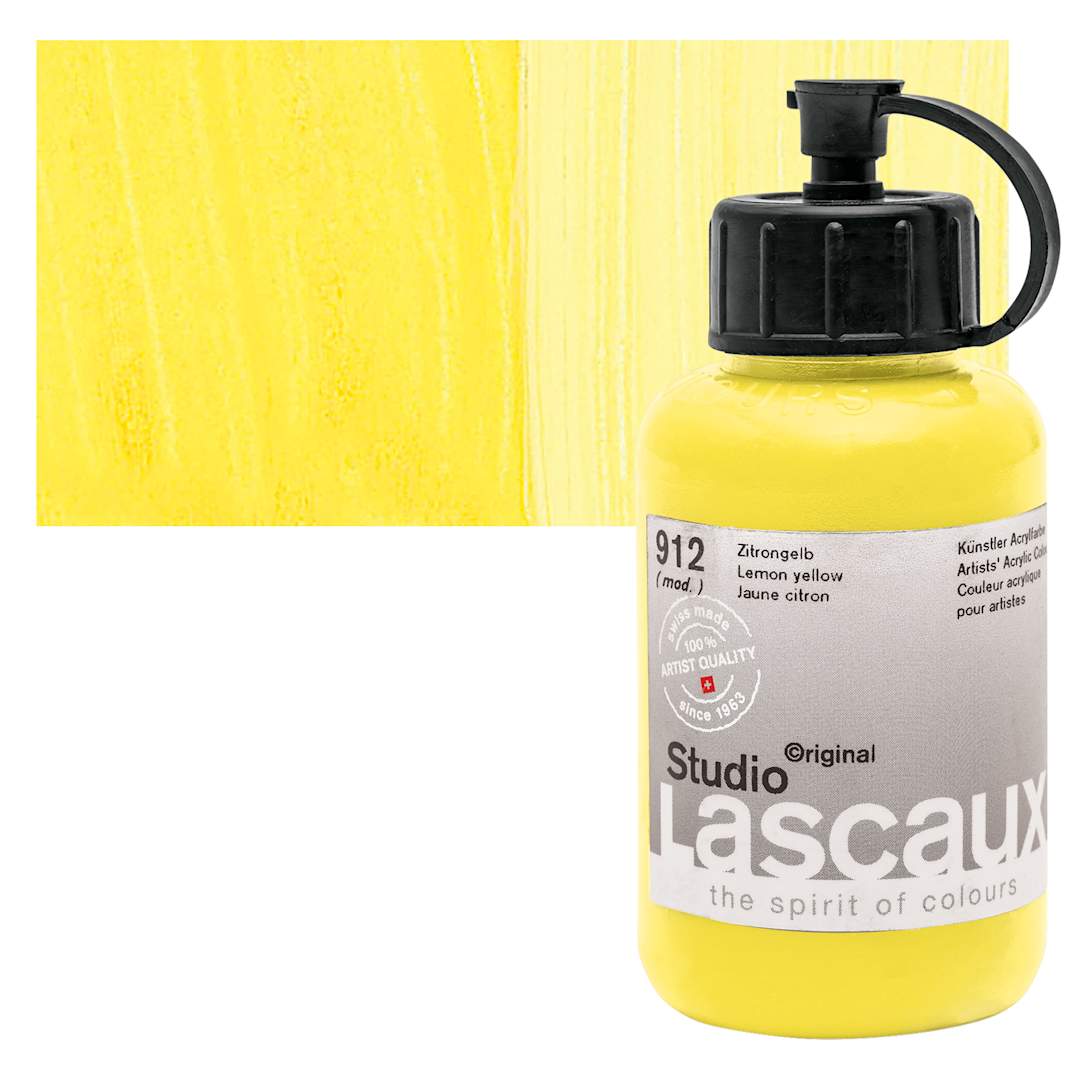 Open in modal - Lascaux Studio Acrylic - Lemon Yellow, 85 ml bottle and swatch
