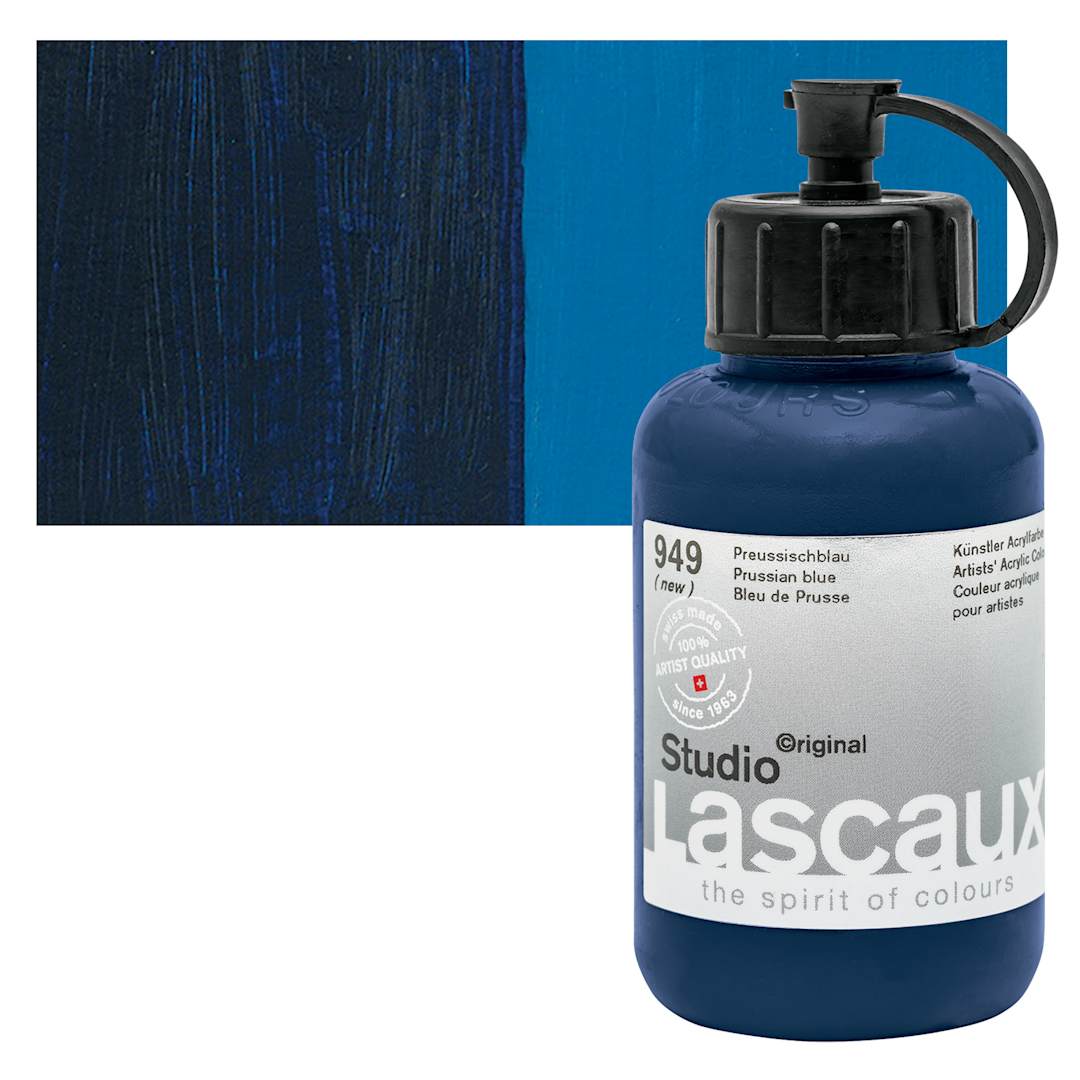 Open in modal - Lascaux Studio Acrylic - Prussian Blue, 85 ml bottle and swatch