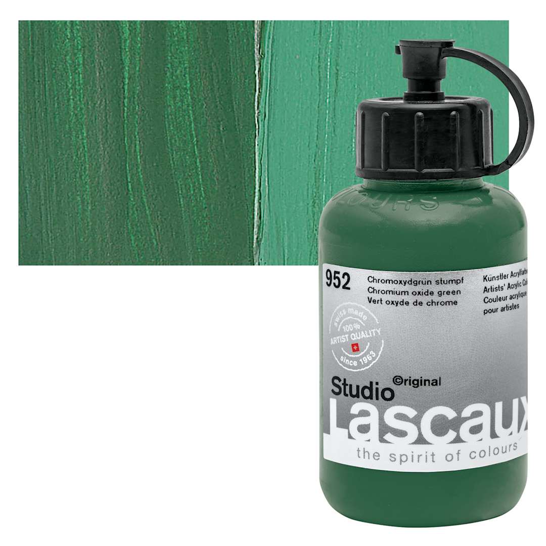 Open in modal - Lascaux Studio Acrylic - Chromium Oxide Green, 85 ml bottle and swatch