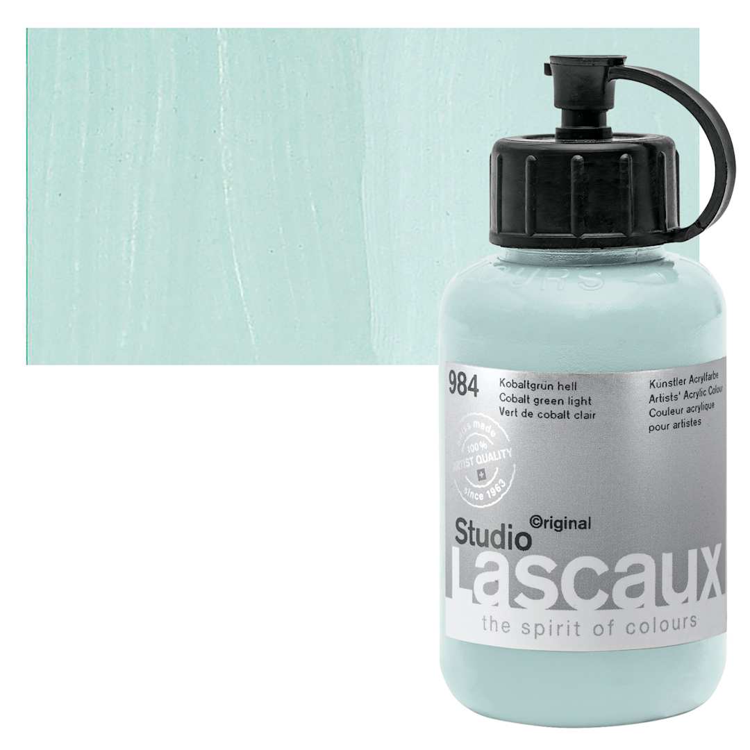 Open in modal - Lascaux Studio Acrylic - Cobalt Green Light, 85 ml bottle and swatch