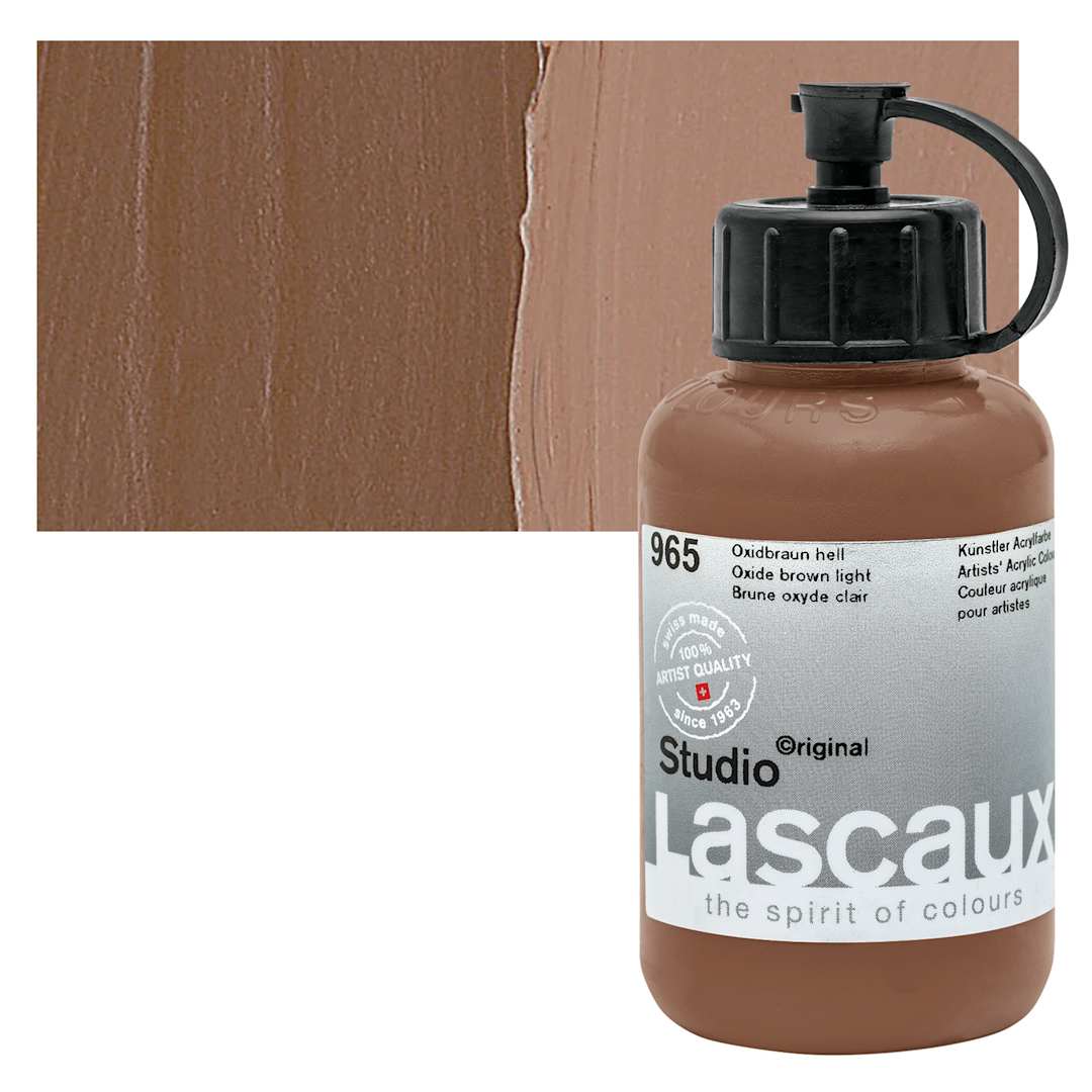 Open in modal - Lascaux Studio Acrylic - Oxide Brown Light, 85 ml bottle and swatch