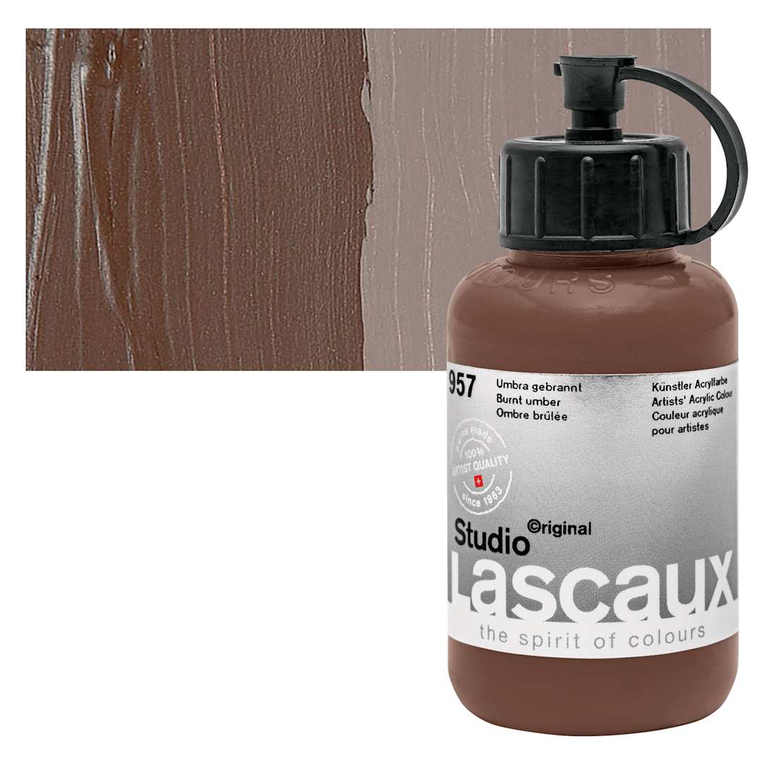 Open in modal - Lascaux Studio Acrylic - Burnt Umber, 85 ml bottle and swatch