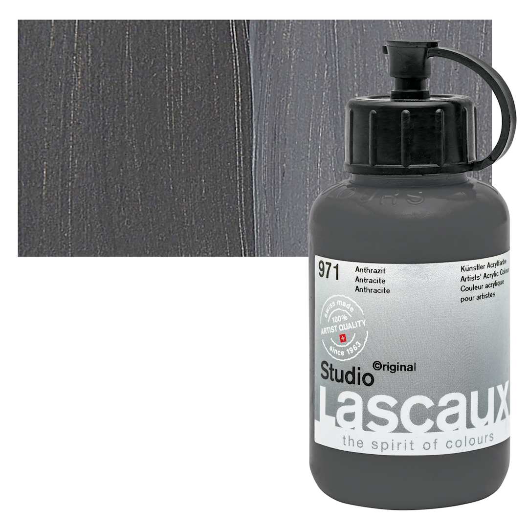 Open in modal - Lascaux Studio Acrylic - Anthracite, 85 ml bottle and swatch