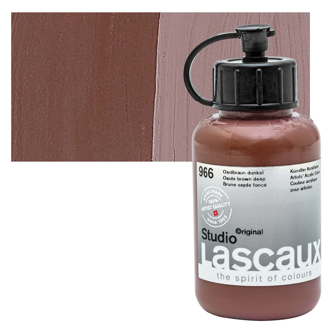 Open in modal - Lascaux Studio Acrylic - Oxide Brown Deep, 85 ml bottle and swatch